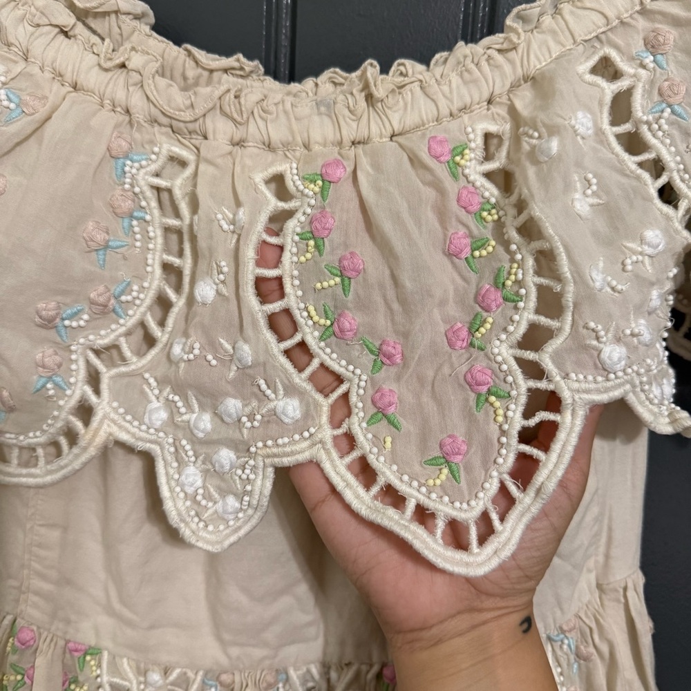 Love Sam Cream Off the Shoulder Beaded Embroidered Floral Midi Dress - Picture 4 of 16